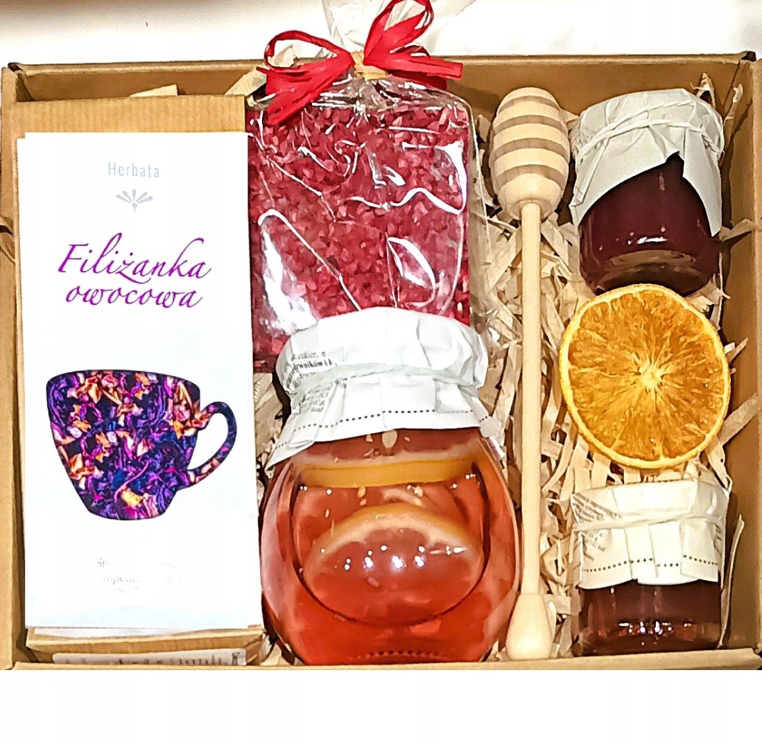 KOSZ BOX PREZENTOWY PREZENT UPOMINEK MIÓD HERBATA MALINA CYTRYNA CZEKOLADA KOSZ BOX PREZENTOWY PREZENT UPOMINEK MIÓD HERBATA MALINA CYTRYNA CZEKOLADA